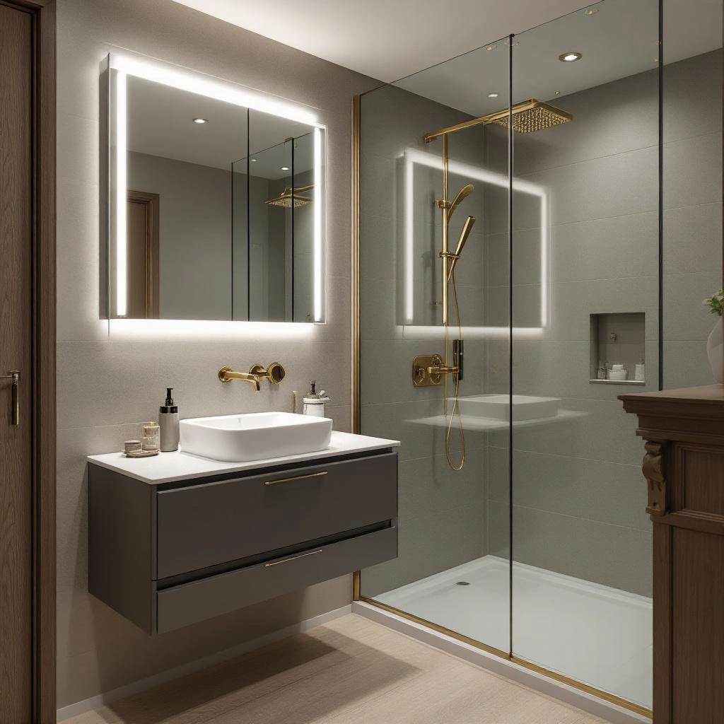 Expanded bathroom with walk-in shower and double vanity