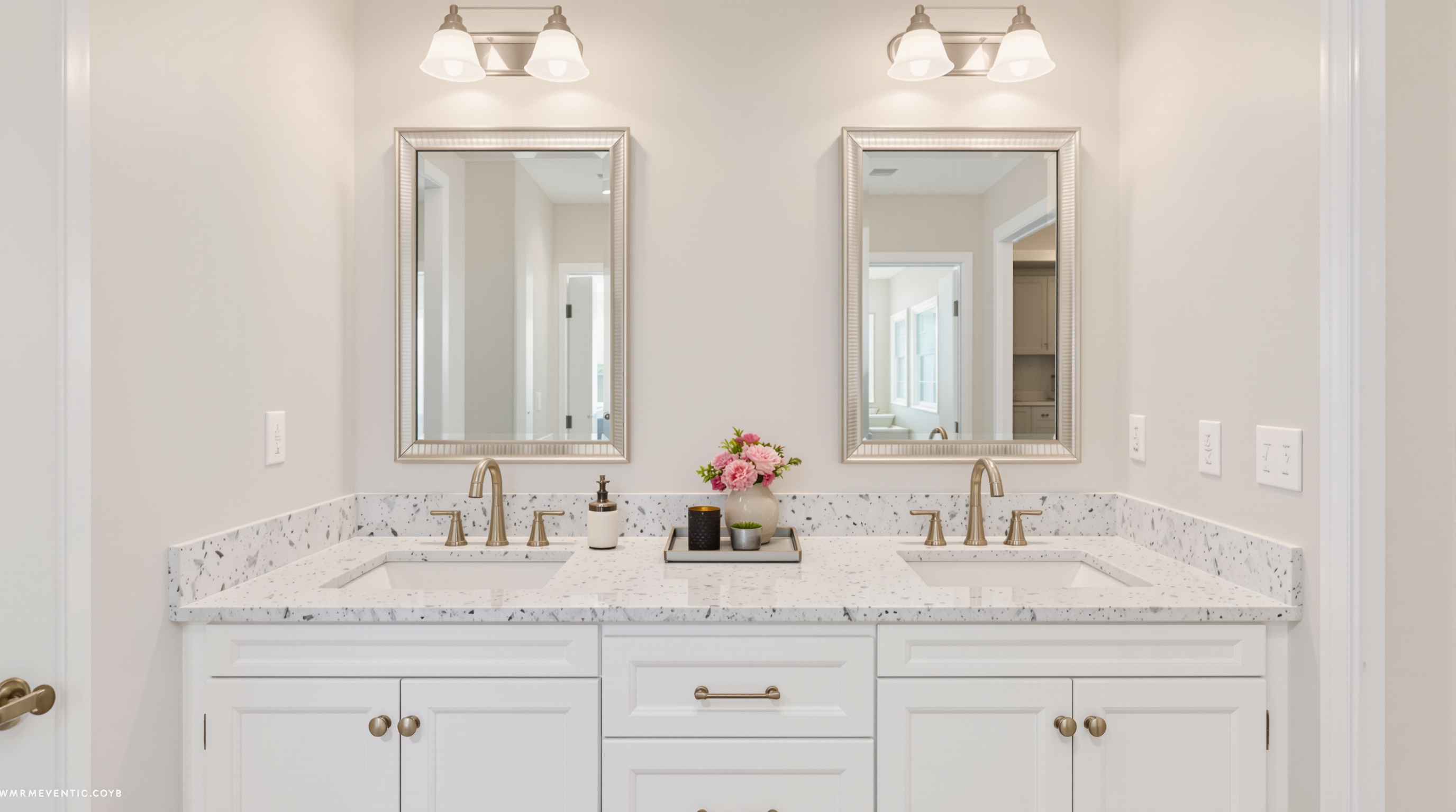 Newly remodeled kitchen with quartz island and pendant lighting